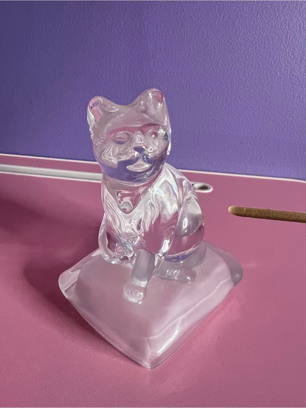 Vintage Cristal d’Arques Glass Cat Statue